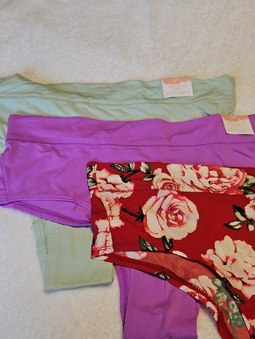 Cacique Three-Pack Hipster Panties in Red Floral, Purple & Mint - Picture 3 of 8
